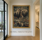 Moonlit Enchanted  Wisteria Tree Print, Dark Academia Willliam Morris Style Forest Art