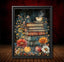 Floral Stack of Books with Coffee Still Life Print, Dark Academia Wall Art illustration