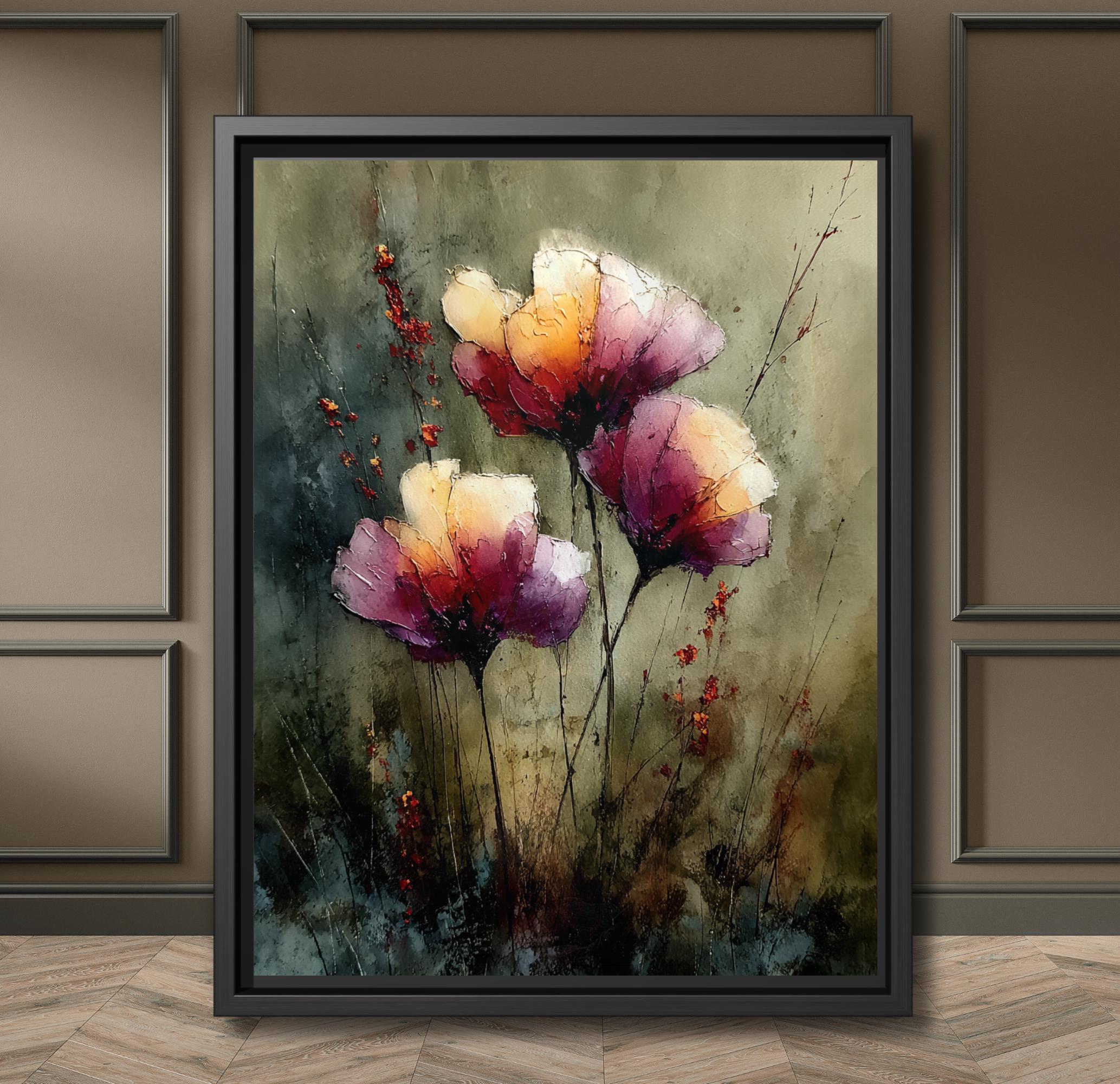 Watercolor Wildflower Art Print Dark and Moody Floral Wall Decor, Peach Plum Flower Painting Main image