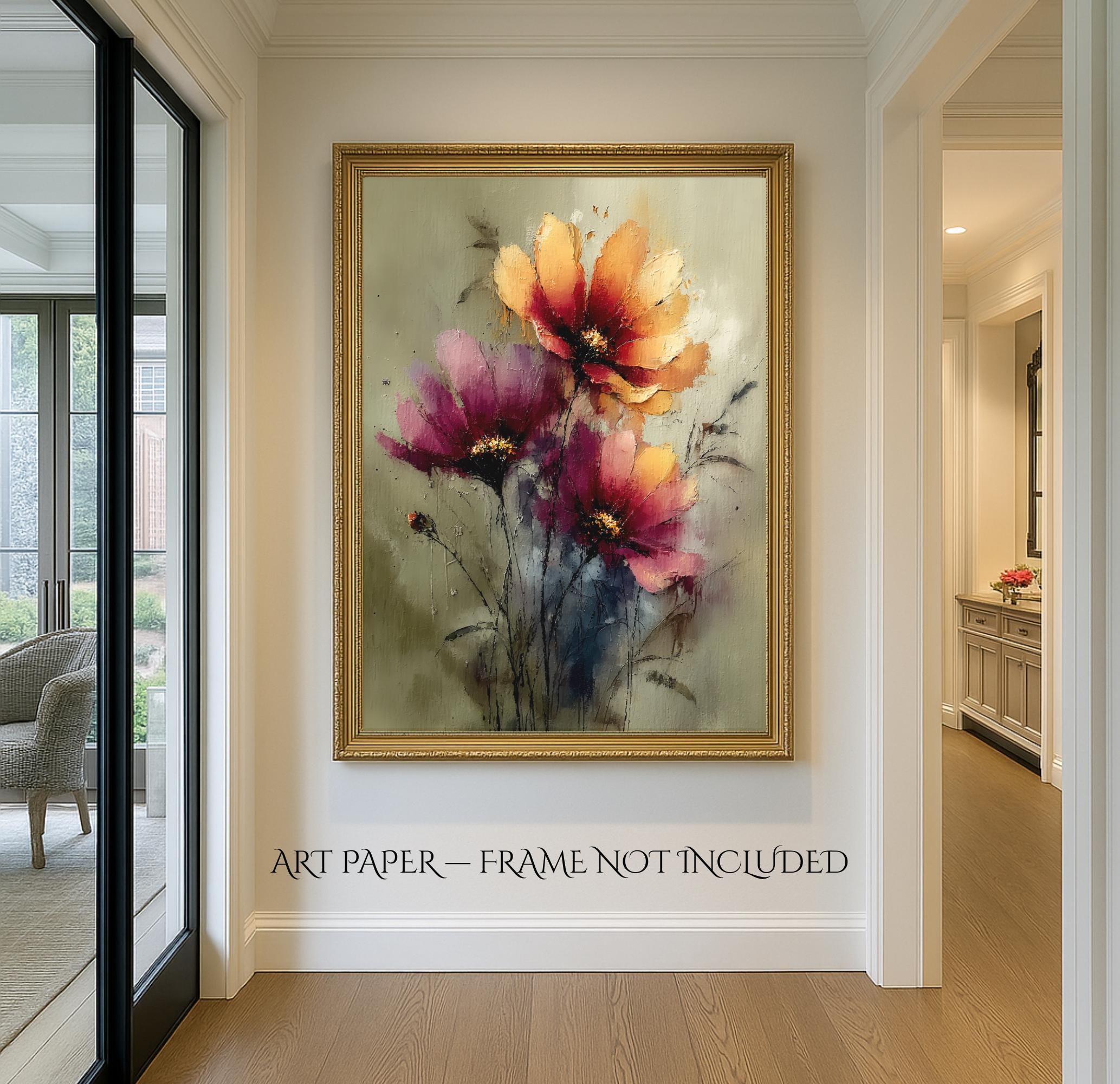 Wildflower Art Print, Dark Moody Floral, Cottagecore Flowers Watercolor Style Botanical Painting Secondary image