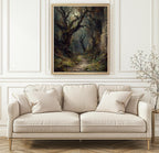 Gothic Forest Moonlit Path Print, Dark Moody Nature Wall Art Painting