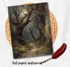 Gothic Forest Moonlit Path Print, Dark Moody Nature Wall Art Painting