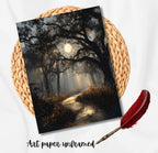 Haunted Forest Full Moon Print, Moonlit Woodland Path Wall Art, Moody Enchanted Woods Painting