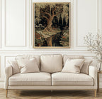 Moonlit Willow Tree Print, Dark Academia Romantic Forest Art, William Morris Inspired Nature Decor