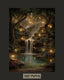 Enchanted Woodland Waterfall Print, Fireflies and Golden Lights Magical Forest Tree Painting