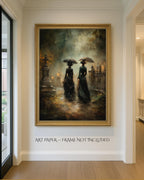 Victorian Mourning Ladies Wallart Print, Funeral Cemetary Scene, Moody Bereavement Memorial Art