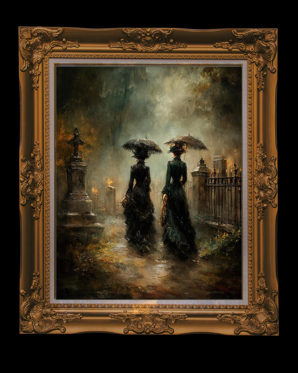 Victorian Mourning Ladies Wallart Print, Funeral Cemetary Scene, Moody Bereavement Memorial Art
