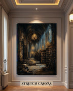 Gothic Cathedral Library Print, Medieval Stone Architecture, Atmospheric oil Painting Style Decor