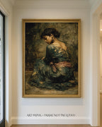 Lady in Green Dress Oil Painting Print, Woman Portrait, Fine Art Wall Decor