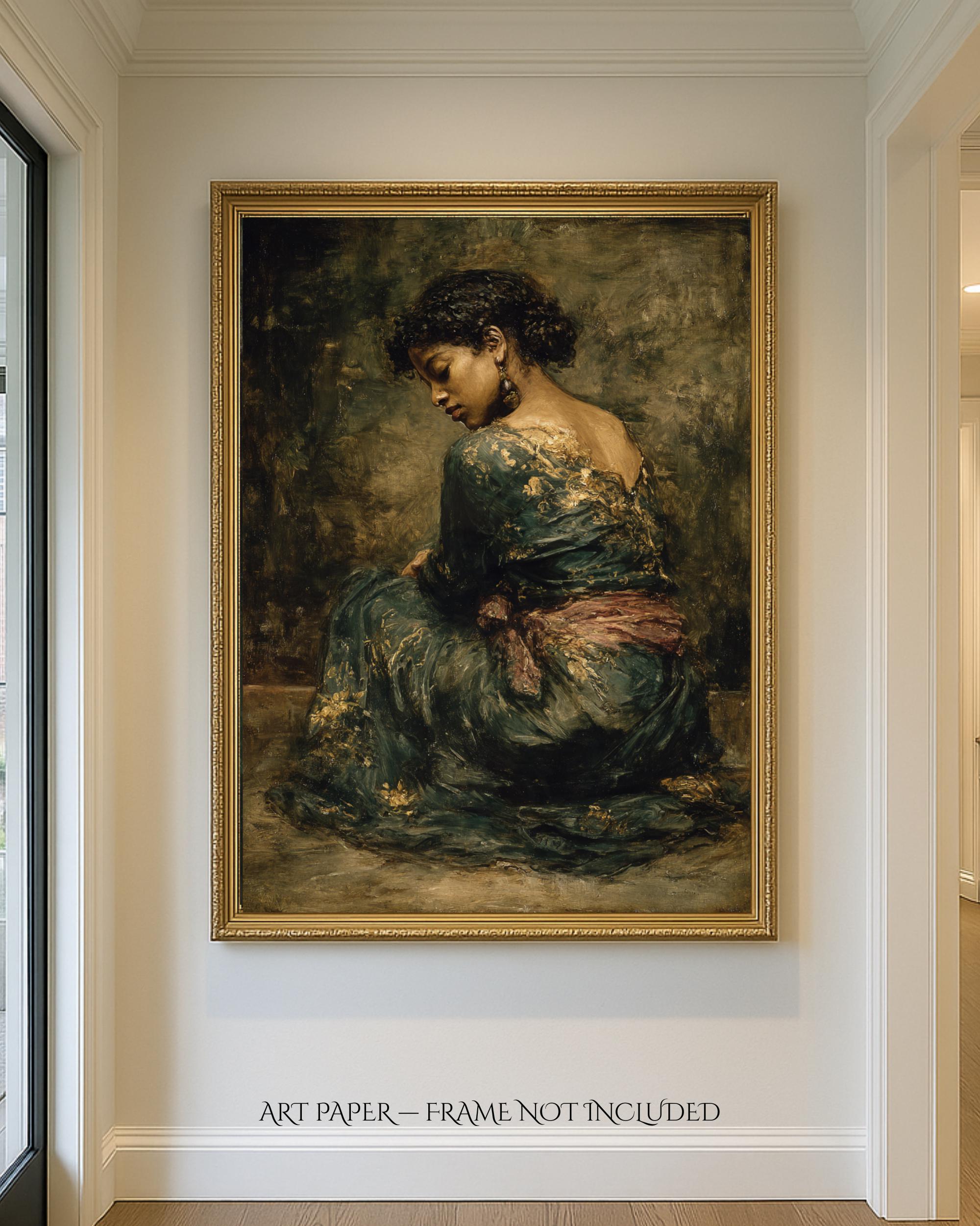 Lady in Green Dress Oil Painting Print, Woman Portrait, Fine Art Wall Decor