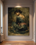 Lady in Green Dress Oil Painting Print, Woman Portrait, Fine Art Wall Decor