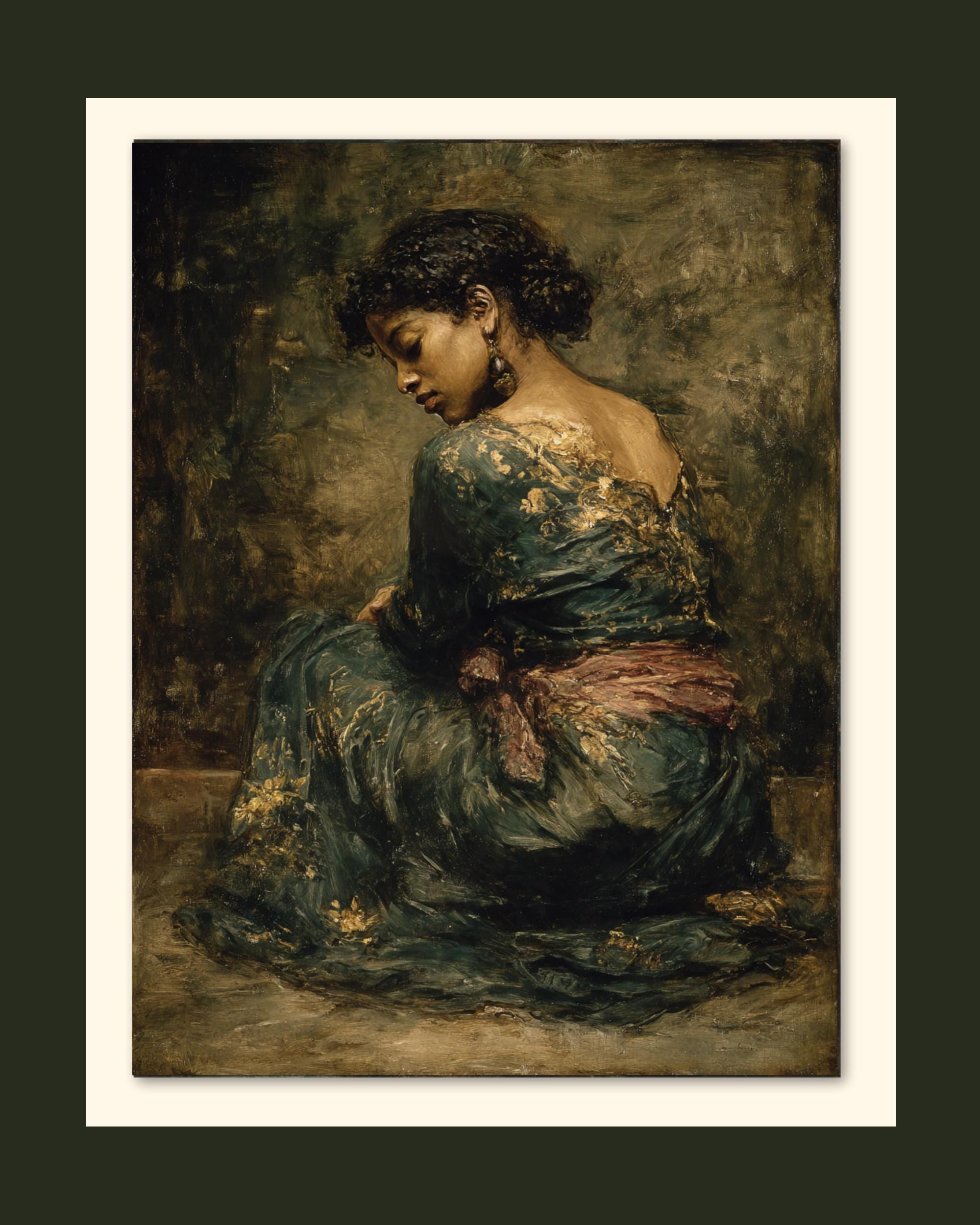 Lady in Green Dress Oil Painting Print, Woman Portrait, Fine Art Wall Decor Secondary image