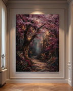 Pink Cherry Blossom Lantern Print, Dark Academia Woodland Tree Wall Art