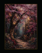 Pink Cherry Blossom Lantern Print, Dark Academia Woodland Tree Wall Art