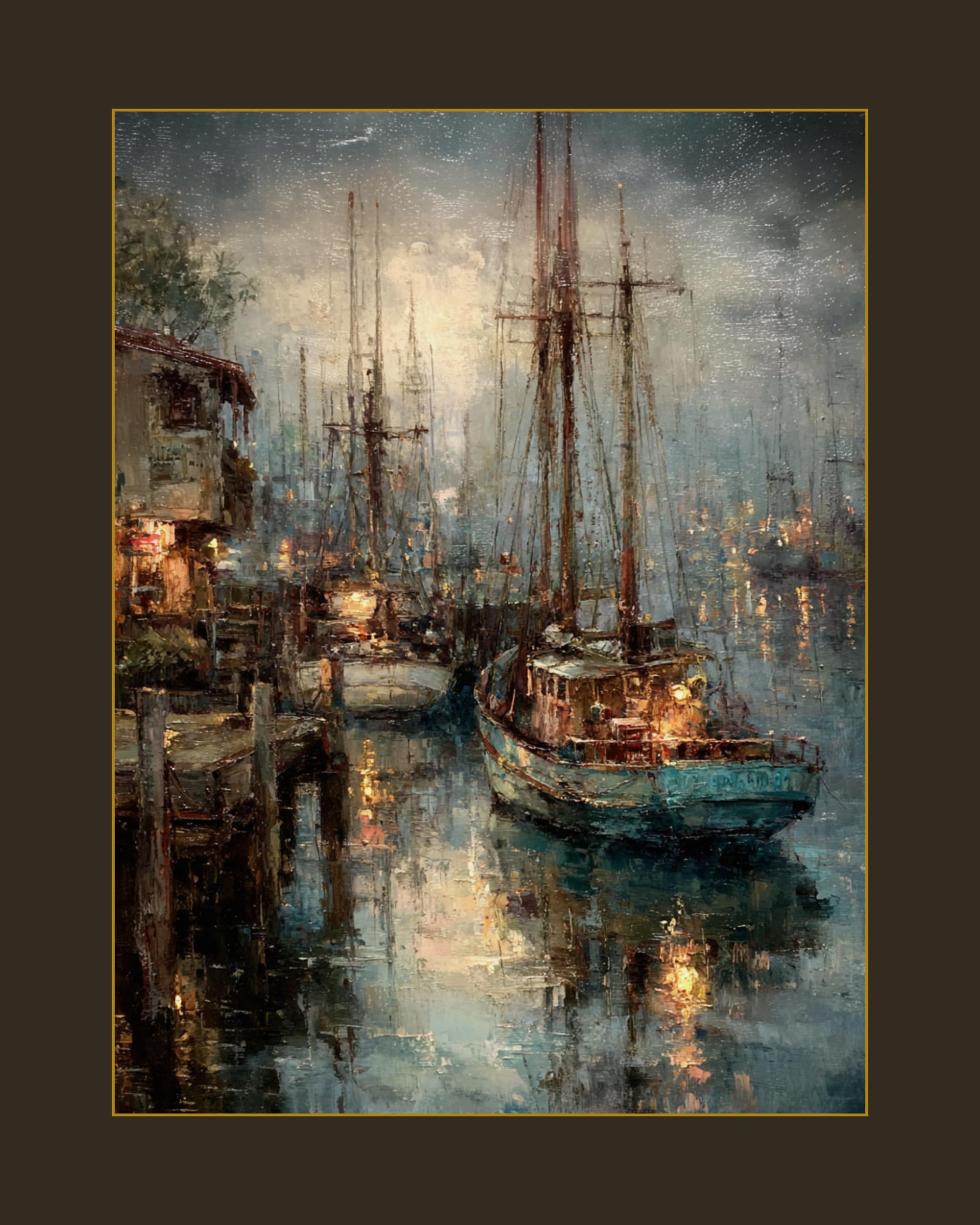 Harbor Oil Painting Print, Coastal Boat Art, Sailing Enthusiast Seascape Wall Art Decor