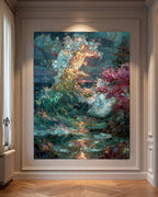 Stained Glass Effect Ocean Tree Wall Print, Wave Art Mosaic, Sea Painting