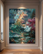 Stained Glass Effect Ocean Tree Wall Print, Wave Art Mosaic, Sea Painting