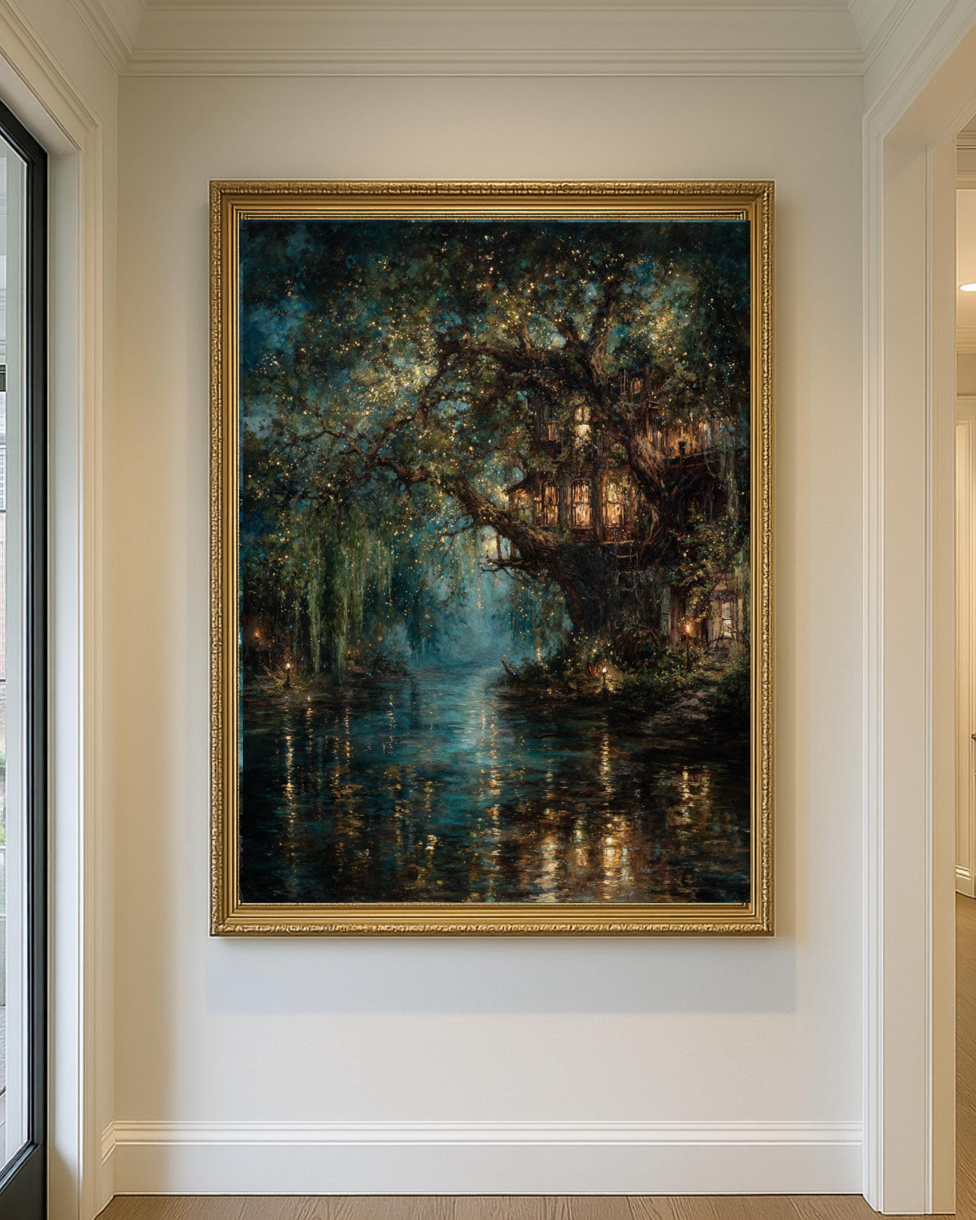 Enchanted Treehouse Art Print: Mystical Willow River, Fantasy Decor Secondary image