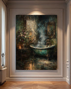 Clawfoot Tub Art Print, Dark Romantic Bathroom Candle Scene, Baroque Style