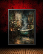 Clawfoot Tub Art Print, Dark Romantic Bathroom Candle Scene, Baroque Style