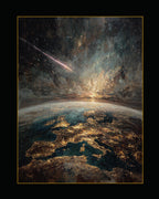 Earth From Space Oil Painting Print, Meteor Shooting Star Dark Night, Moody Wall Art