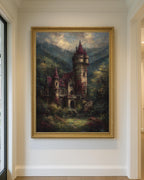 Gothic Castle with Turrets Wall Art Print: Medieval Fortress European Scenery Painting
