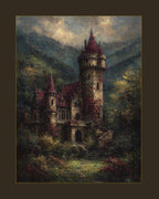 Gothic Castle with Turrets Wall Art Print: Medieval Fortress European Scenery Painting