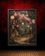 Pink Cherry Blossom Path in Forest with Paper Lanterns, Sakura Trees with Fireflies