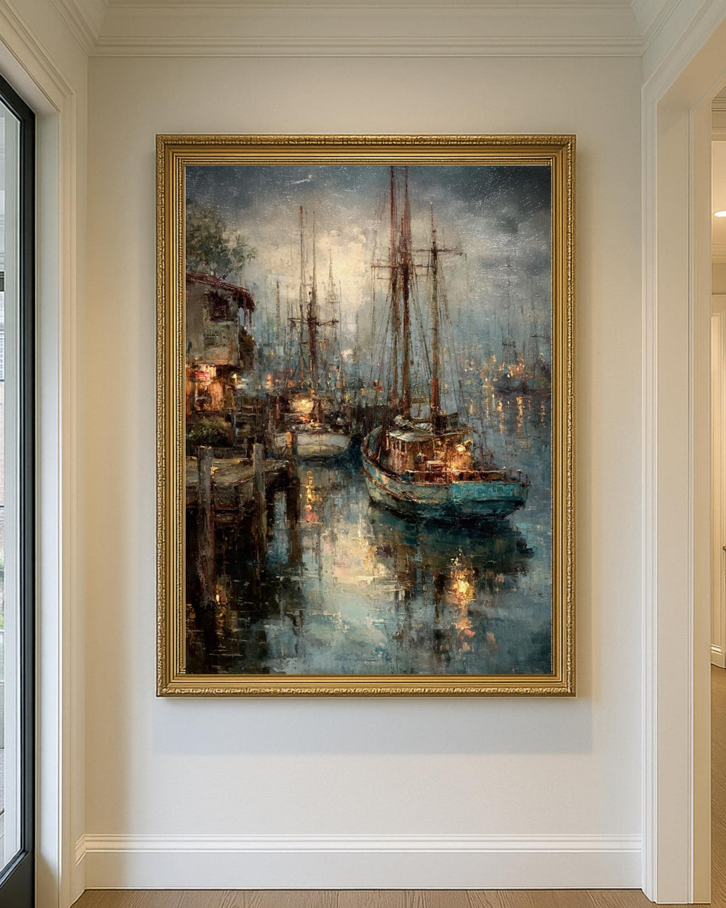 Harbor Oil Painting Print, Coastal Boat Art, Sailing Enthusiast Seascape Wall Art Decor