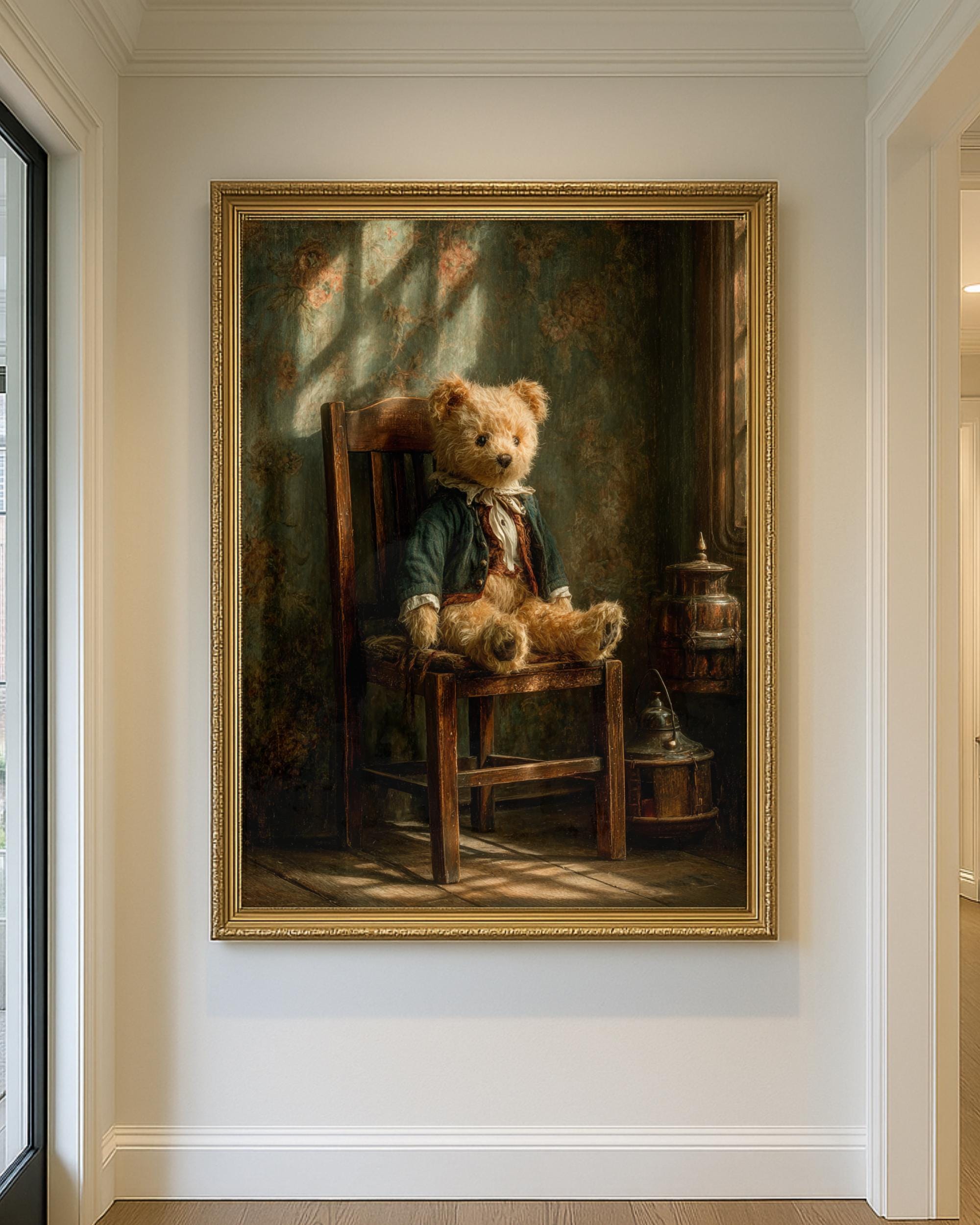 Victorian Teddy Bear Art Print, Antique Steiff Style, Dark Academia Moody Room Decor Secondary image