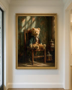 Victorian Teddy Bear Art Print, Antique Steiff Style, Dark Academia Moody Room Decor