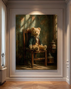Victorian Teddy Bear Art Print, Antique Steiff Style, Dark Academia Moody Room Decor