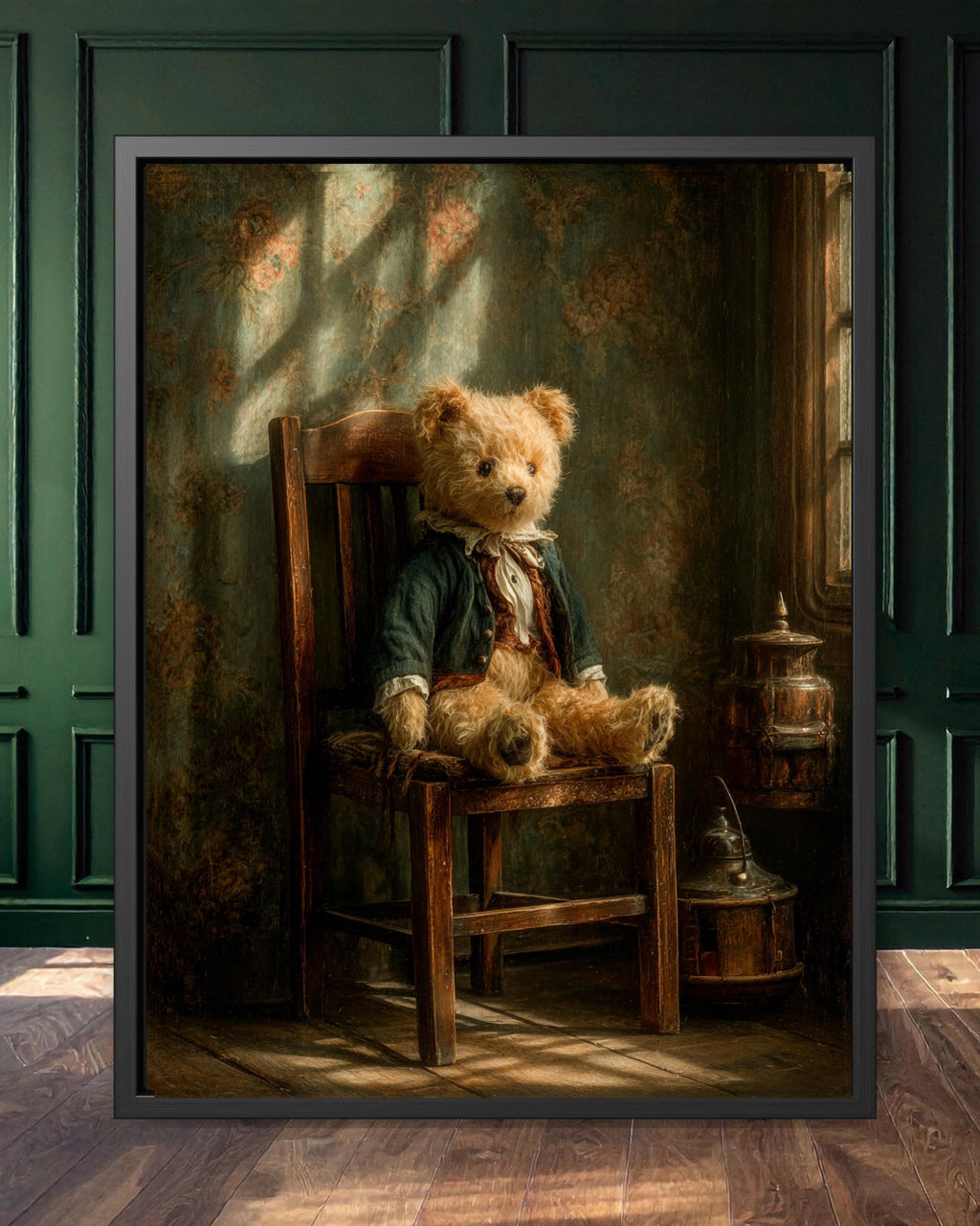 Victorian Teddy Bear Art Print, Antique Steiff Style, Dark Academia Moody Room Decor