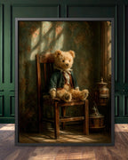 Victorian Teddy Bear Art Print, Antique Steiff Style, Dark Academia Moody Room Decor