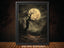 Gothic Full Moon Forest Art Print, Spooky Tree Silhouette Dark Moody Oil Painting Style