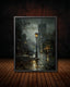 Victorian London Street Art Print, Gothic Cathedral, Rainy Cobblestone Decor