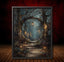 Winter Forest Circular Portal Through Trees, Wall Art Print Woodland Path with Glowing Lanterns,