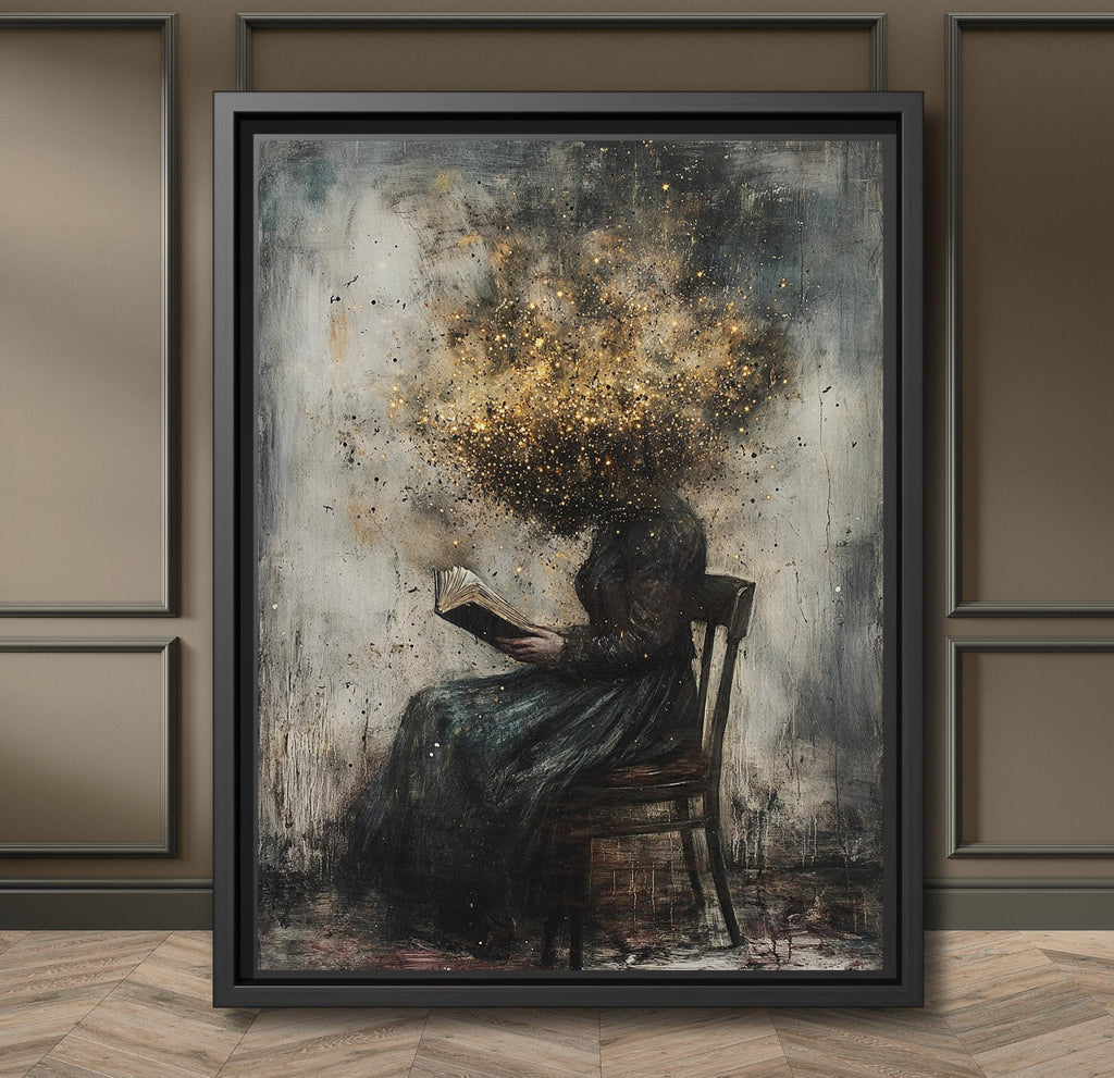 Seated Victorian Woman Reading Wallart Print, Head in Cloud of Bees Painting