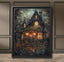 Enchanted Fairy Tale Stone Cottage Art Print Romantic Victorian Forest House Golden Lamplight Painting