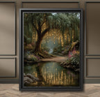 Enchanted Willow Tree Wall Art Print, Magical Forest Path Artwork, Fairy Light Woodland Decor