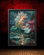 Stained Glass Effect Ocean Tree Wall Print, Wave Art Mosaic, Sea Painting