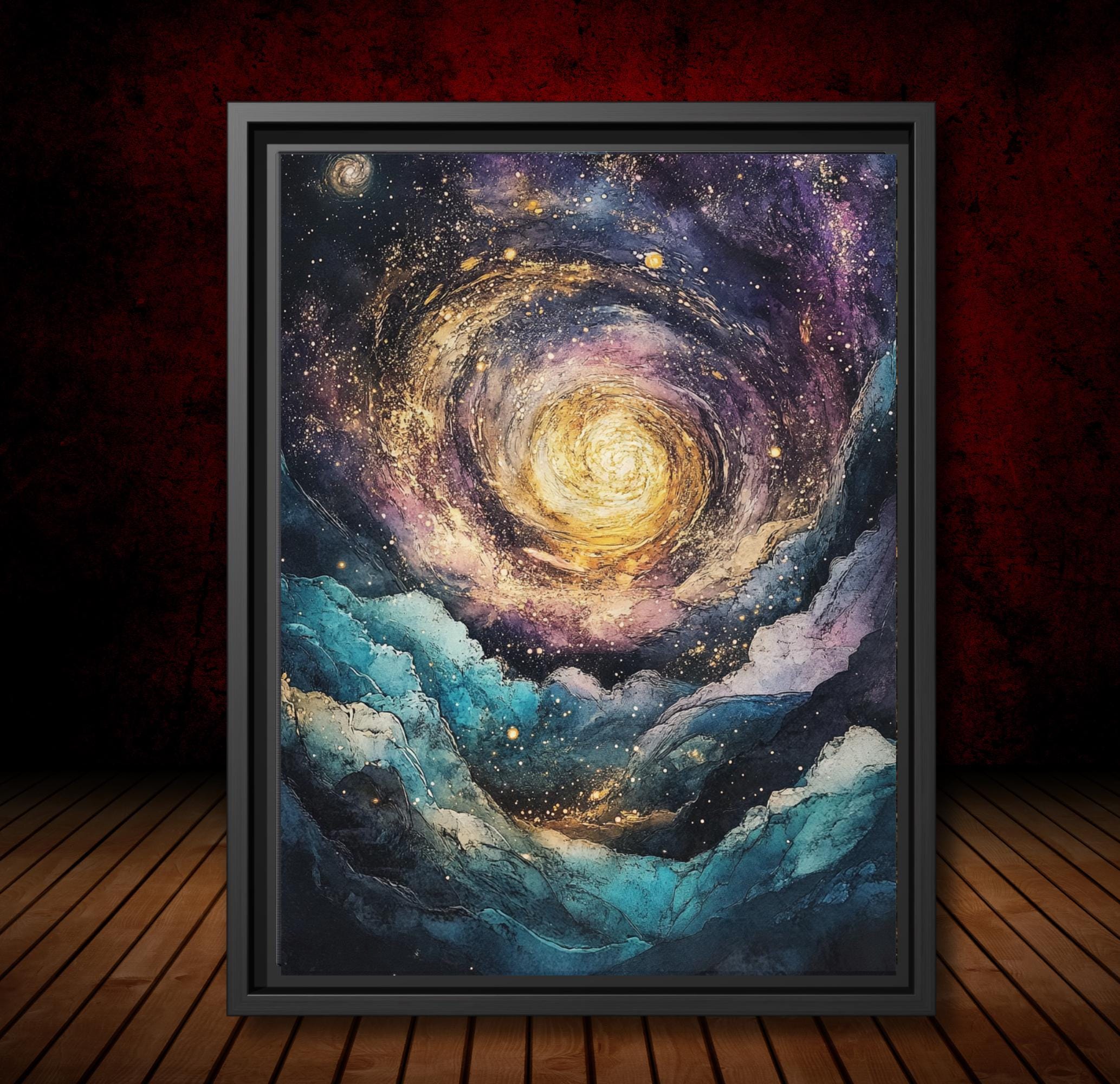 Celestial Galaxy Canvas Print, Sun, Moons, Stars Cosmic Wall Art Painting Main image