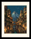 City of Starlight Alpine Village Wall Art Print, Starry Sky at Night Cityscape Painting