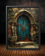Gothic Turquoise Church Door Print, Rustic Stone Archway Wall Art Painting