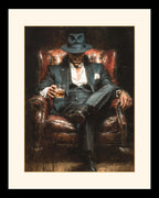Mafia Boss Wall Art Print, Man in Suit and Fedora with Whiskey Painting