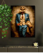 Vintage 1920's Gentleman in Suit and Fedora, Holding Whiskey Glass, Wall Art Print