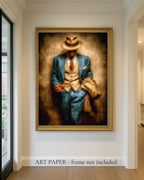 Vintage 1920's Gentleman in Suit and Fedora, Holding Whiskey Glass, Wall Art Print