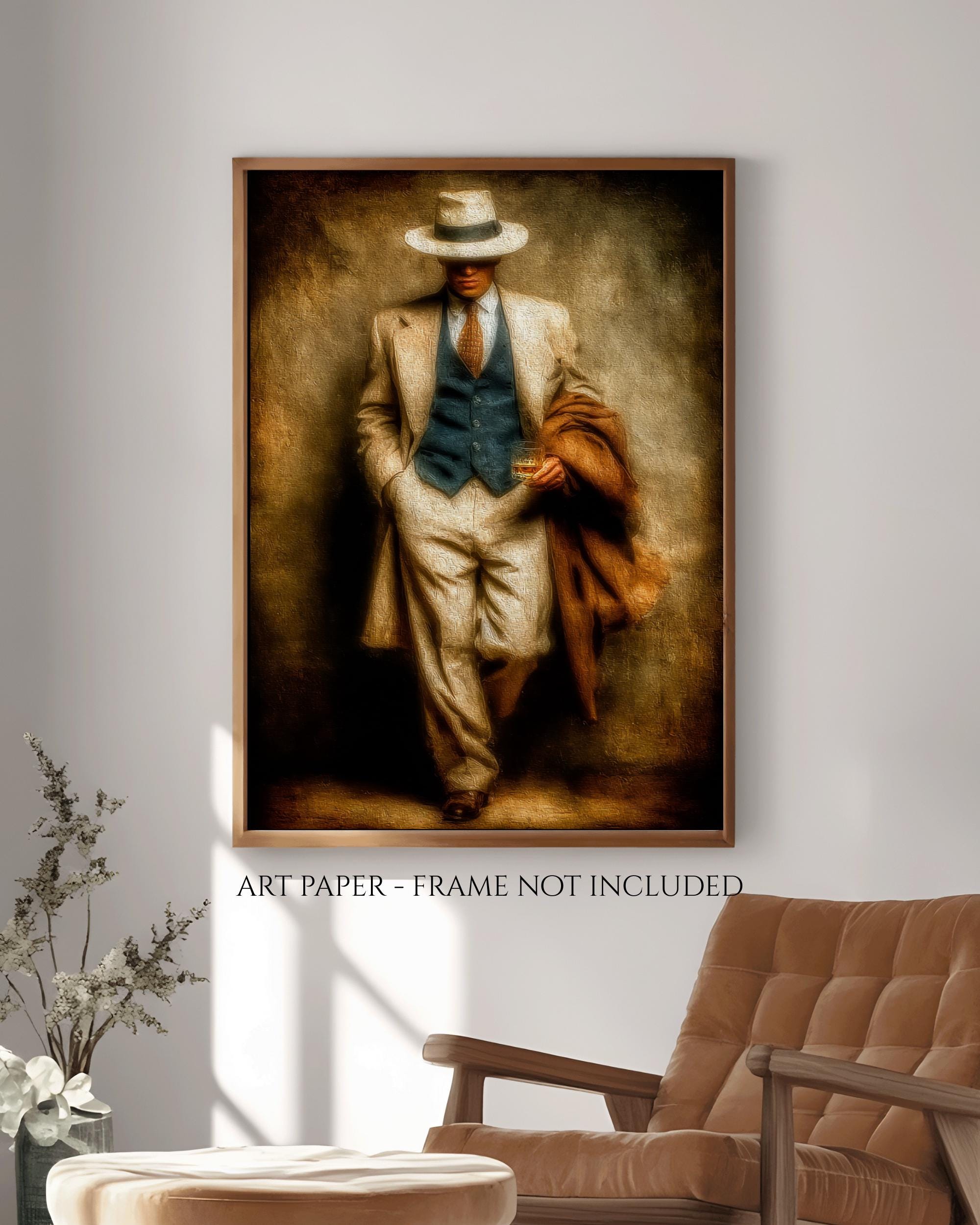 Vintage Man Print, Cream Suit Fedora Speakeasy Portrait Decor Secondary image