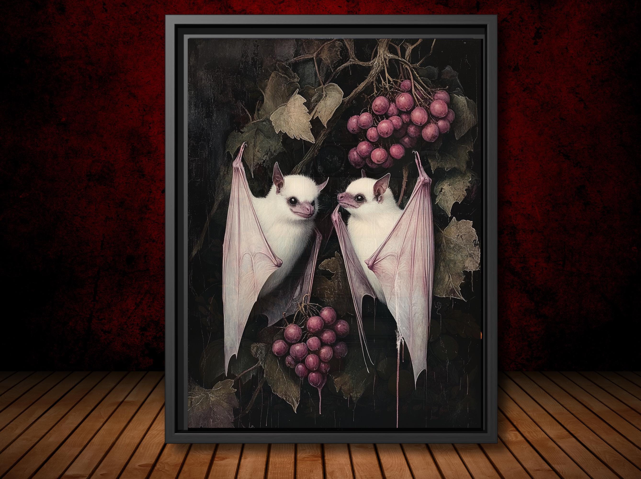 Albino Fruit Bat Gothic Print, Dark Academia Whimsigoth Animal Illustration