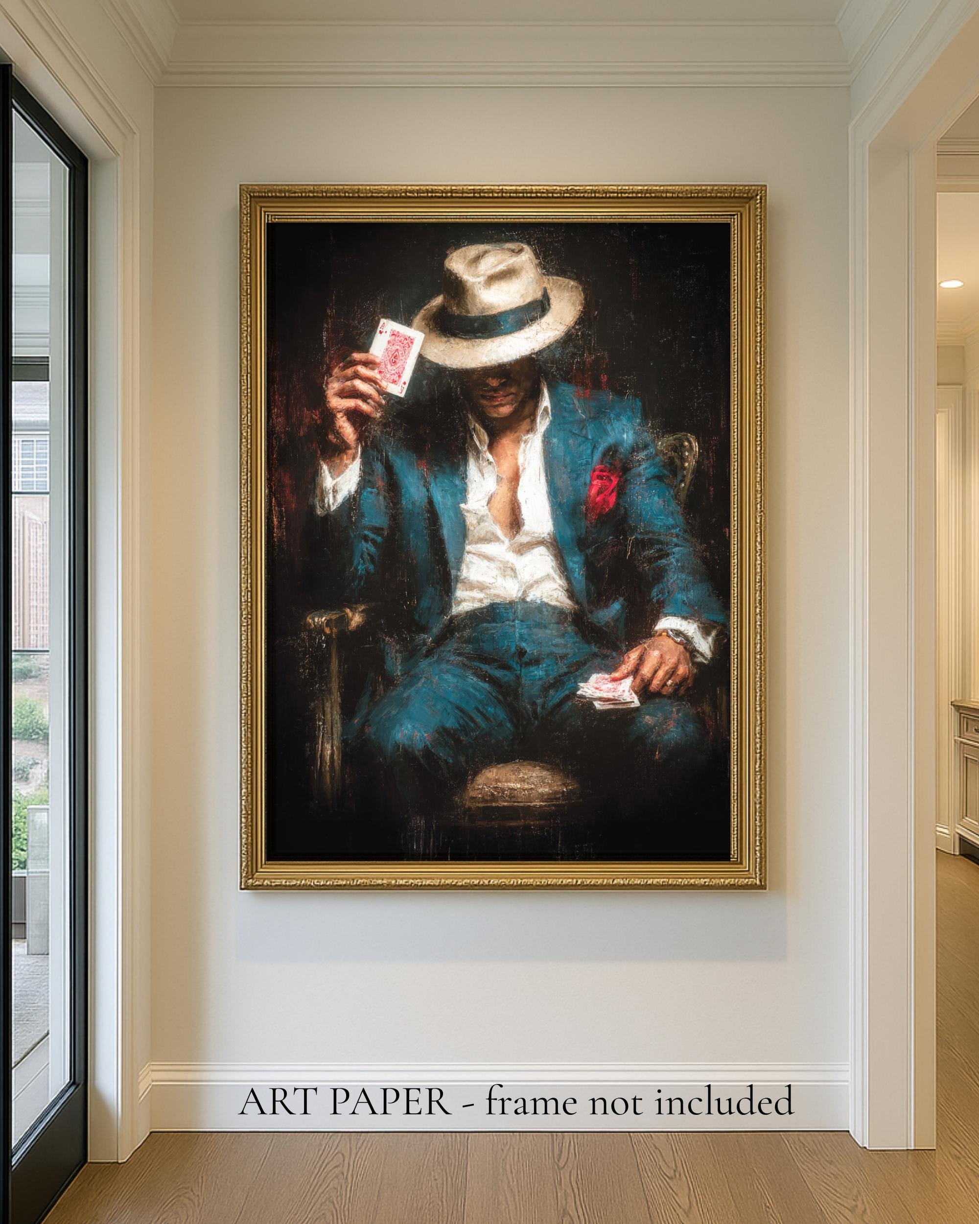 Gambler Wall Art Print, Card Player Man Painting 1920s Dark and Moody Room Decor